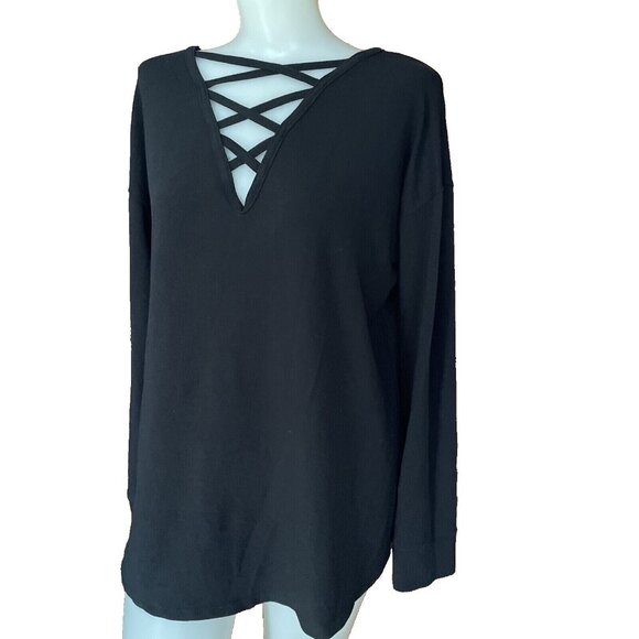 Danskin Now Tops - Danskin Now Shirt Womens Size Medium 8-10  Black Semi Fitted Long Sleeve V-Neck